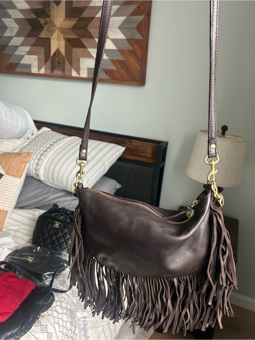 Clare V Fringe Petit Moyen Bag in Dark Brown Leather - Picture 2 of 4